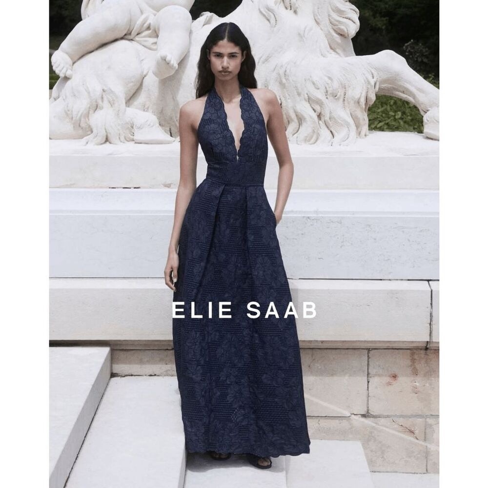 Elie Saab Navy Blue Halter Maxi Dress